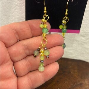 Green,Amethyst and Citrine Crystal & Semi Beaded Dangle Earrings-NWT